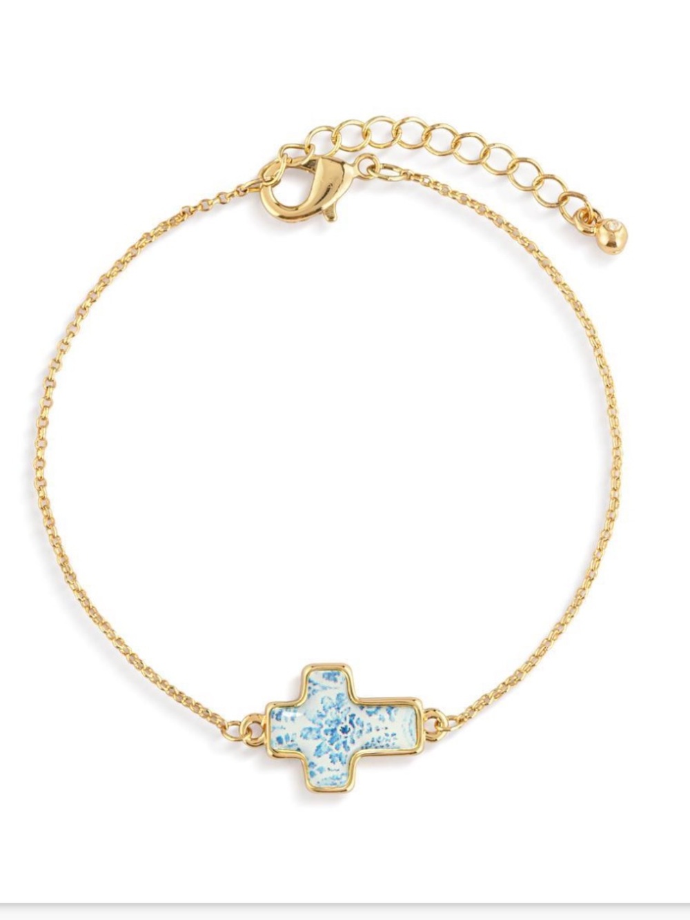 Demdaco Gold-Tone Bracelet with Blue and White Cross Charm